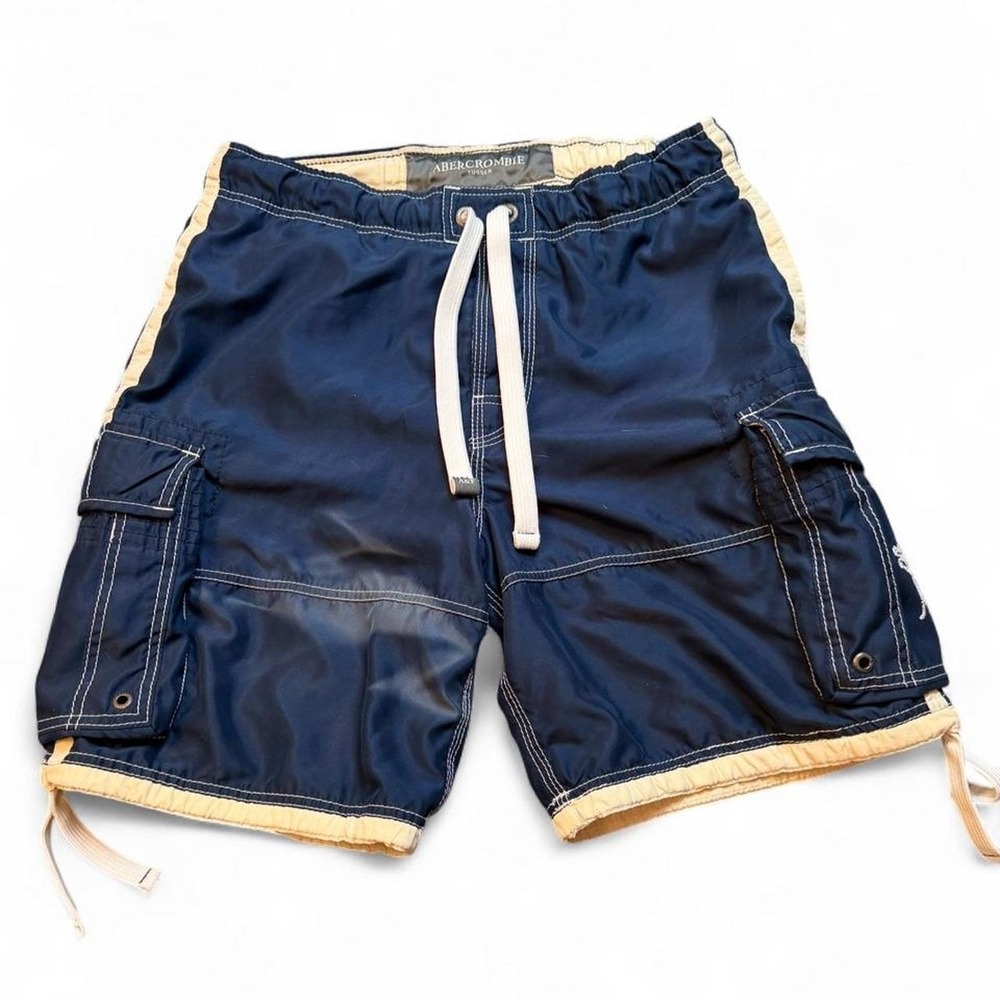 Abercrombie & Fitch Tugger Mens Blue White Stripe Cargo Board Shorts Large Y2K